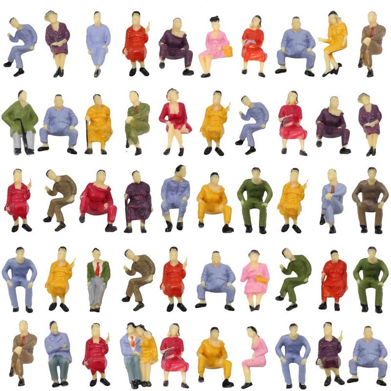 Evemodel P4302 50pcs All Seated Sitting Figures O Gauge 1/50 Scale Seated People Railway Scenery Miniature Model Train Layout - Image 1